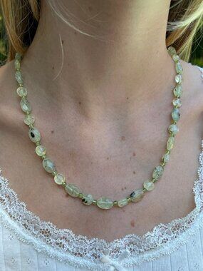 Genuine Prehnite Gemstone Bead Necklace